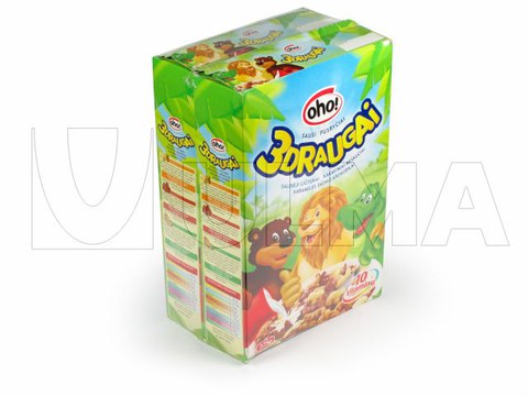 Verpackung von mehreren Cerealienschachteln in Schrumpffolie.