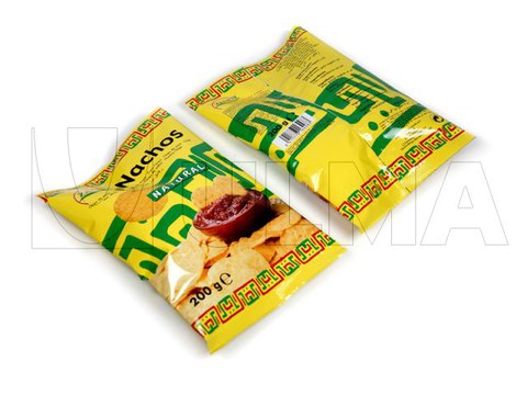 Mexikanische Maischips verpackt mit einer Vertikalmaschine (VFFS)in BOPP Folie (biaxial gereckte Polypropylenfolie).