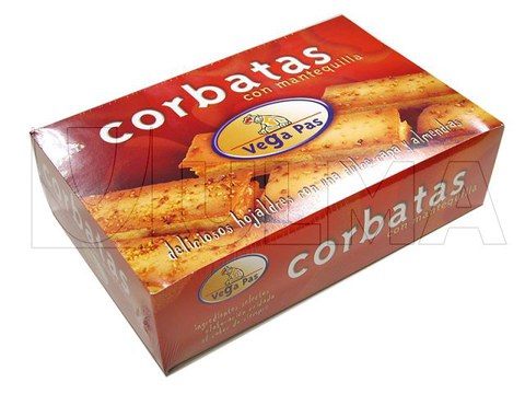 Gebäck im Schlauchbeutel (hffs) mit Schrumpffolie in Kartonverpackung