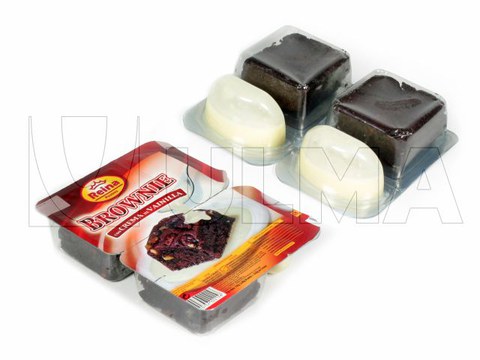 Brownie und Creme verpackt in Tiefziehverpackung aus Hartfolie unter modifizierter Schutzatmosphäre