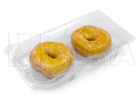 Donuts verpackt mit einer Tiefziehmaschine unter modifizierter Schutzatmosphäre (MAP) in Hartfolie