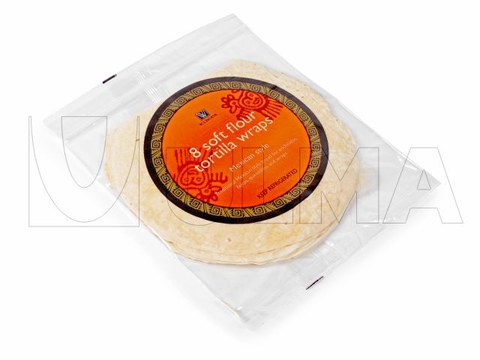 Mexikanische Tortilla verpackt unter modifizierter Schutzatmosphäre (MAP) mit wiederverschließbarem Zippersystem in Schlauchbeutelverpackung