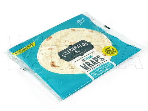 Wiederverschließbare Verpackung mit Klebestreifen für Tortillas im Schlauchbeutel(hffs) und modifizierter Atmosphäre