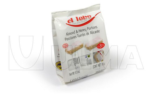 Nugat verpackt mit vertikaler Maschine in Standbeutel mit laminierter Folie