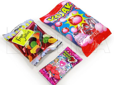 Weingummis verpackt mit einer Vertikalmaschine (vffs) in Beutel mit Euroloch