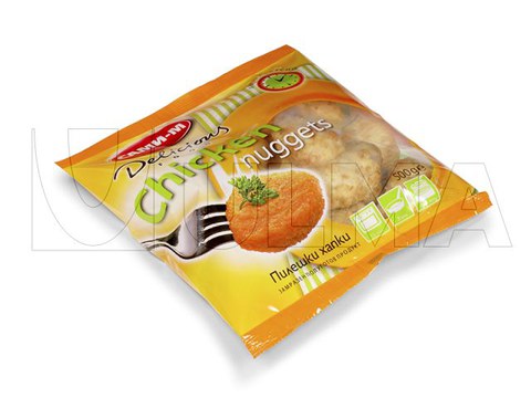 Chicken-Nuggets verpackt mittels vertikaler Maschine (vffs)