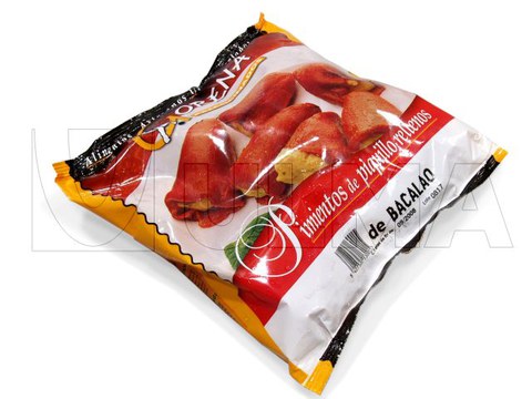 Gefrorene Kroketten, Muscheln etc. verpackt mit einer Vertikalmaschine (VFFS) in laminierter Folie.