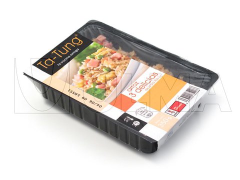 Reis-Genussverpackung (Dreierpack) im Tiefziehverfahren mit modifizierter Atmosphäre (MAP)