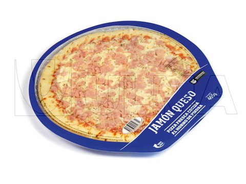 Pizza im Tiefziehverfahren mit modifizierter Atmosphäre (MAP) und Hartfolie verpackt
