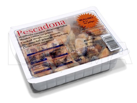 Gefrorene, gekochte Muscheln mittels Tiefziehverfahren verpackt