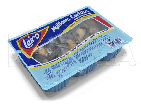 Gefrorene, gekochte Muscheln verpackt mittels Tiefziehverfahren