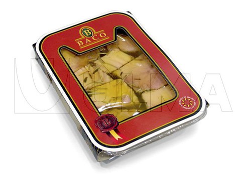 Thunfischwürfel mit Öl in versiegelter Schale verpackt