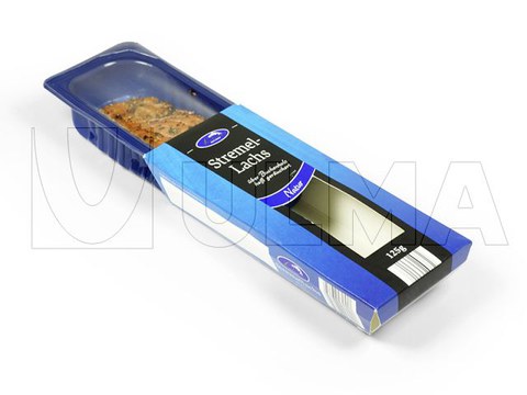 Verpackung von gekochtem Lachs im Tiefziehverfahren