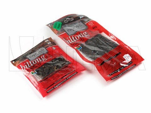 Getrocknetes Fleisch in Tiefziehverpackung mit Weichfolie unter modifizierter Schutzatmosphäre (MAP)