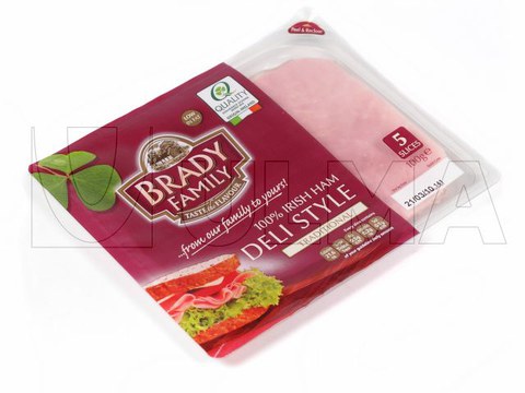 Schinken in Scheiben in Tiefziehverpackung mit Harfolie unter modifizierter Schutzatmosphäre (MAP)