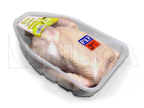 Verpackung ganzer Hähnchen in versiegelter Verpackung mit modifizierter Atmosphäre (MAP)