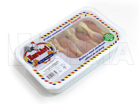 Verpackung von Hähnchenschenkeln in versiegelter Schale mit modifizierter Atmosphäre (MAP)