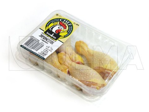 Verpackung von Hähnchenschenkeln in versiegelter Schale