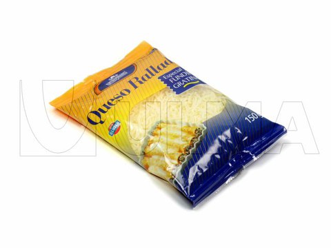 Geriebener Käse verpackt mit einer VFFS Maschine unter modifizierter Schutzatmosphäre (MAP) mit laminierter Folie.