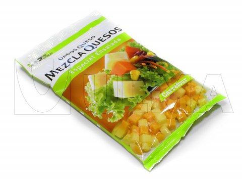 Käsewürfel verpackt mit einer Vertikalmaschine (vffs) unter modifizierter Schutzatmosphäre (MAP)