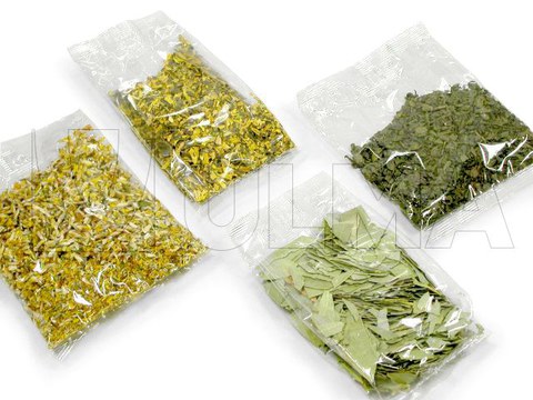 Kräutertees und Gewürze verpackt mit einer Vertikalmaschine (vffs) in gefalteten Beuteln